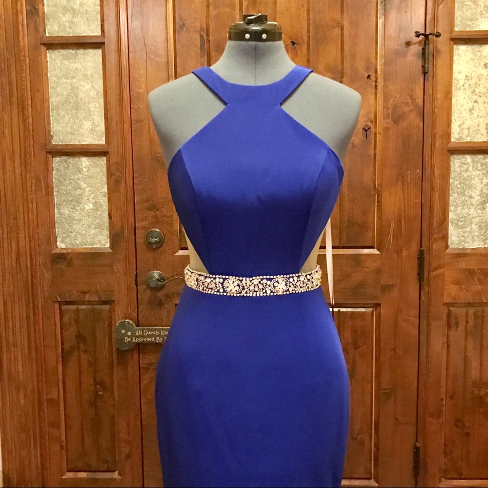🔥JVN Jovani Royal Blue Illusion Fitted Dress! - Picture 2 of 8